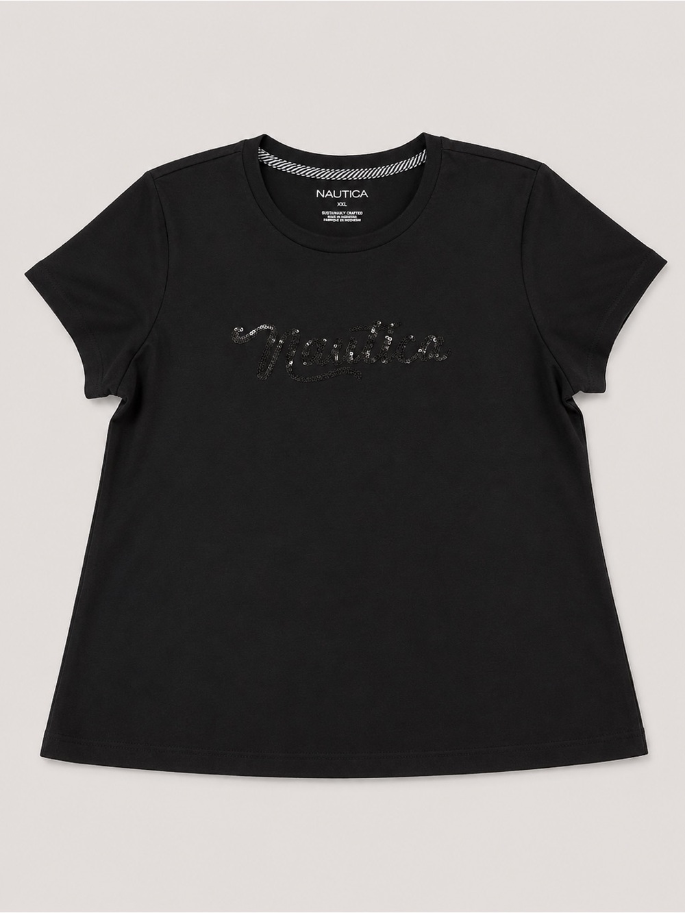 Nautica Black Short-Sleeve Sequin Logo Tee